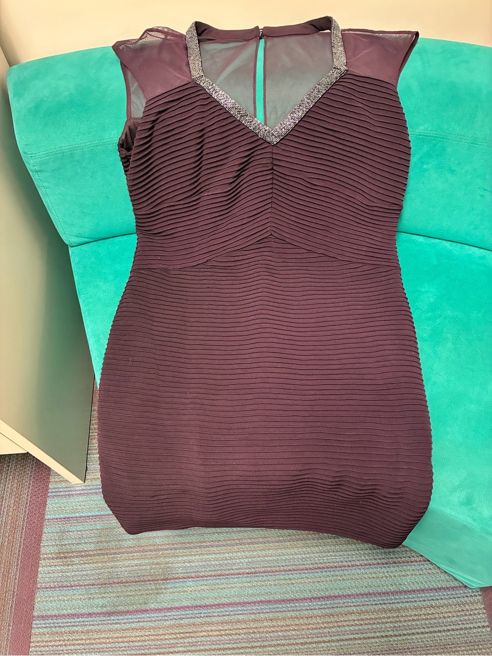 Calvin Klein Plum Ribbed Beaded-Trim Dress